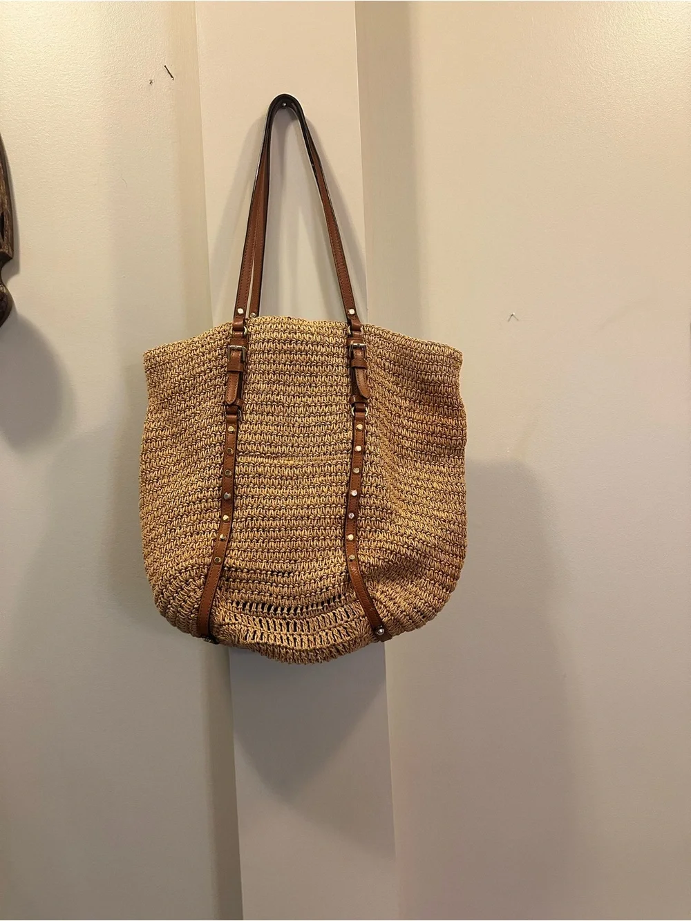 Michael Kors Woven Straw Tote in Natural and Brown